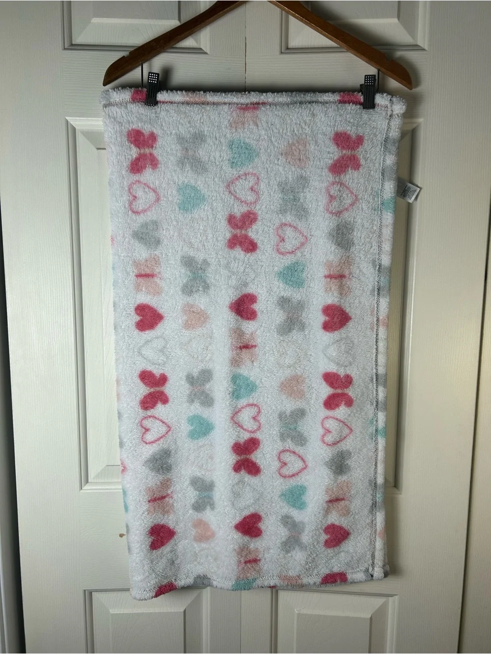 Chickpea Butterfly Hearts Baby Blanket White Pink Mint Green Gray Chick Pea